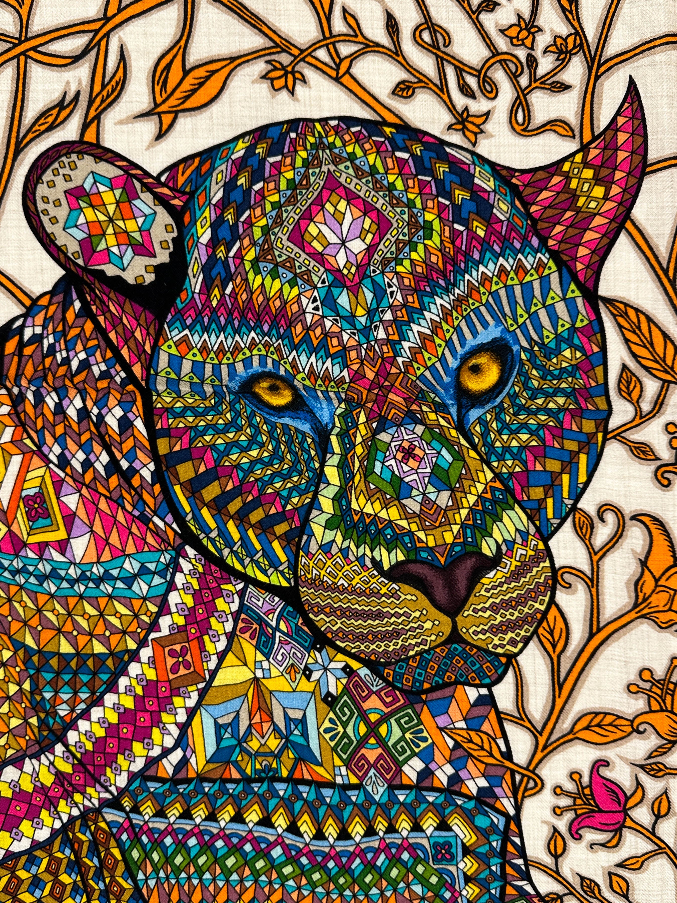 Hermès Le Jaguar et le Colibri Cashmere Silk 140