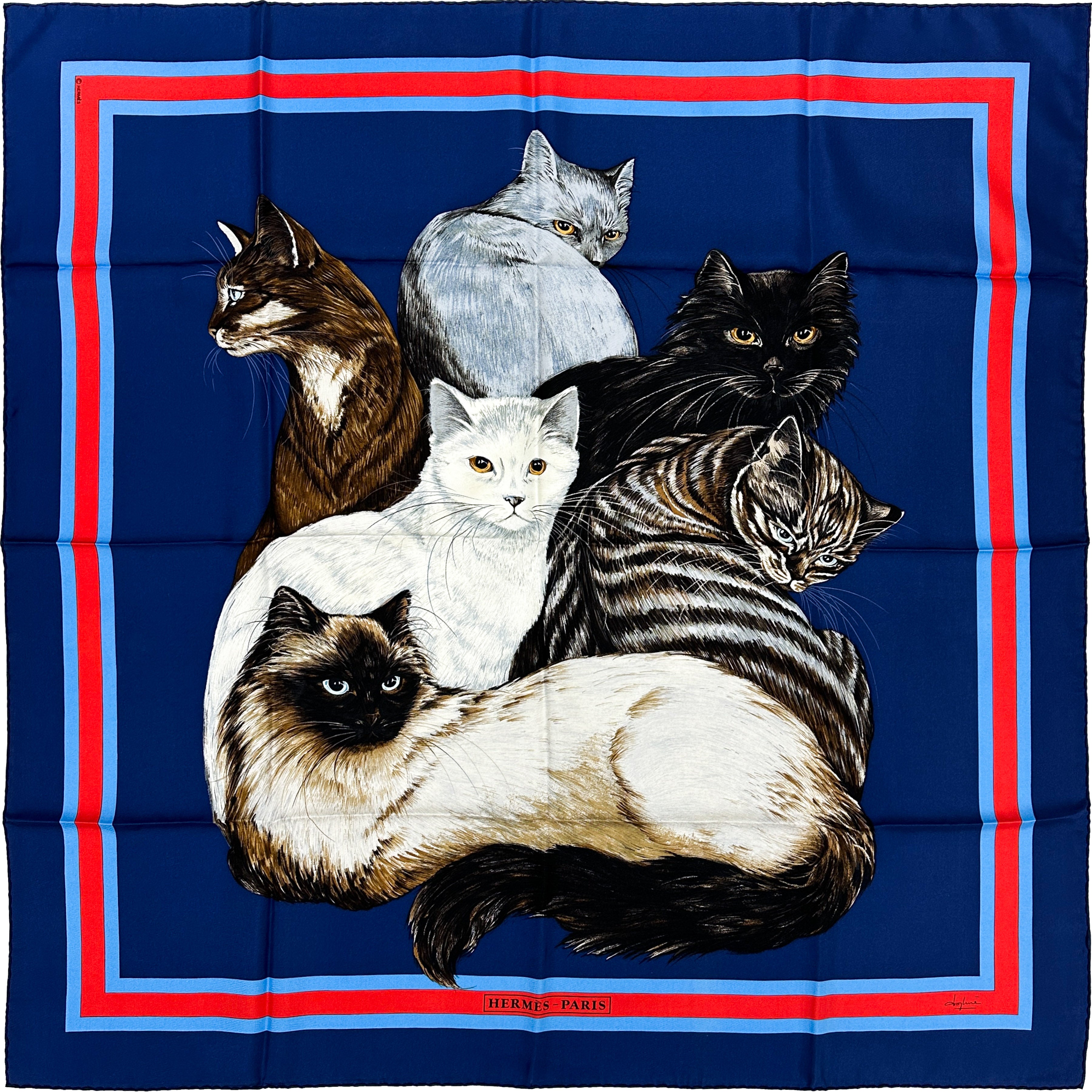 ニ*コ様 HERMES スカーフ カレ90 Les Chats レ・シャ 猫達 Hermès Les Chats 90