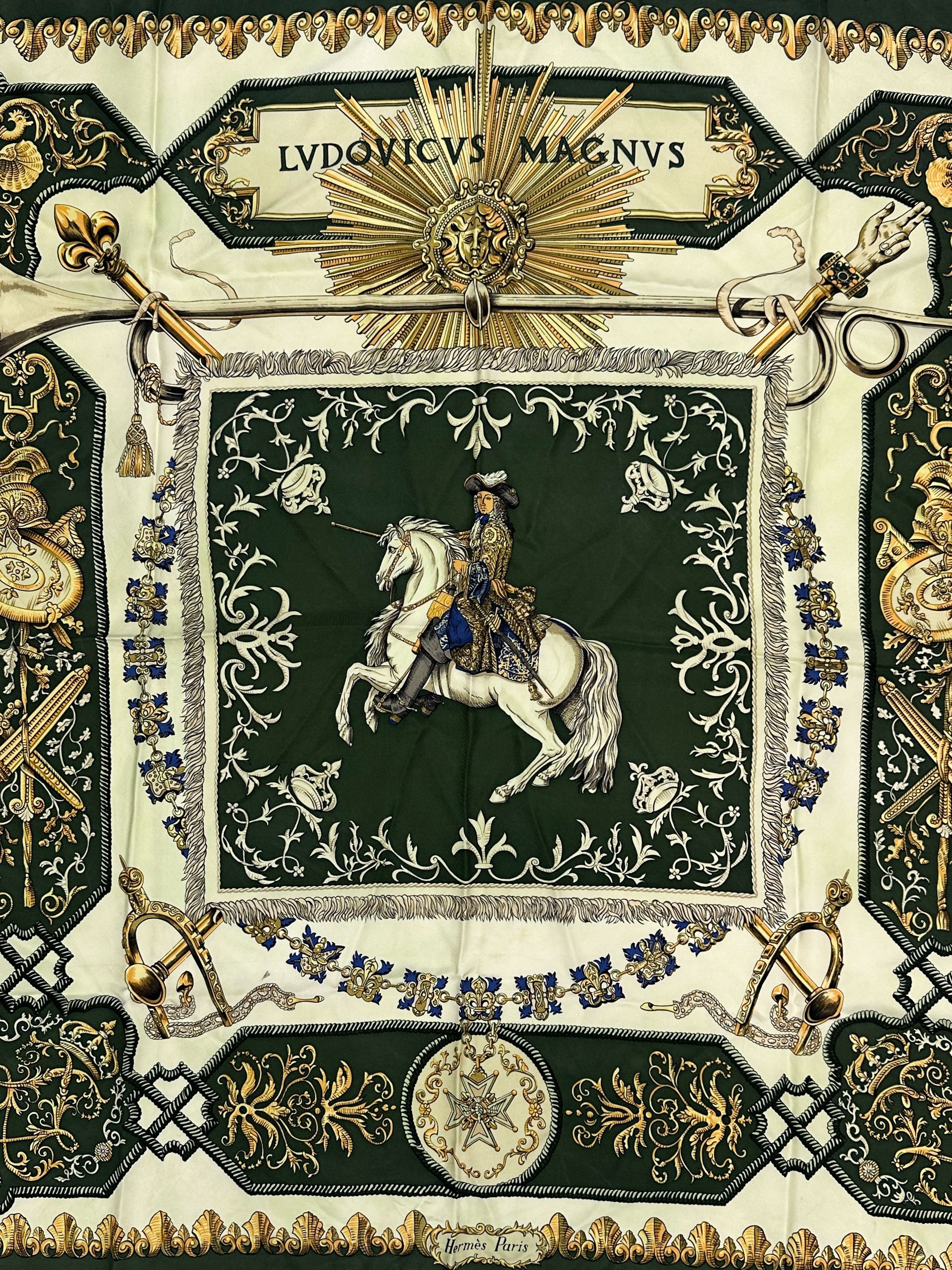 HERMES スカーフ カレ90 LUDOVICUS MAGNUS 大判 美品 Hermès Ludovicus Magnus 90
