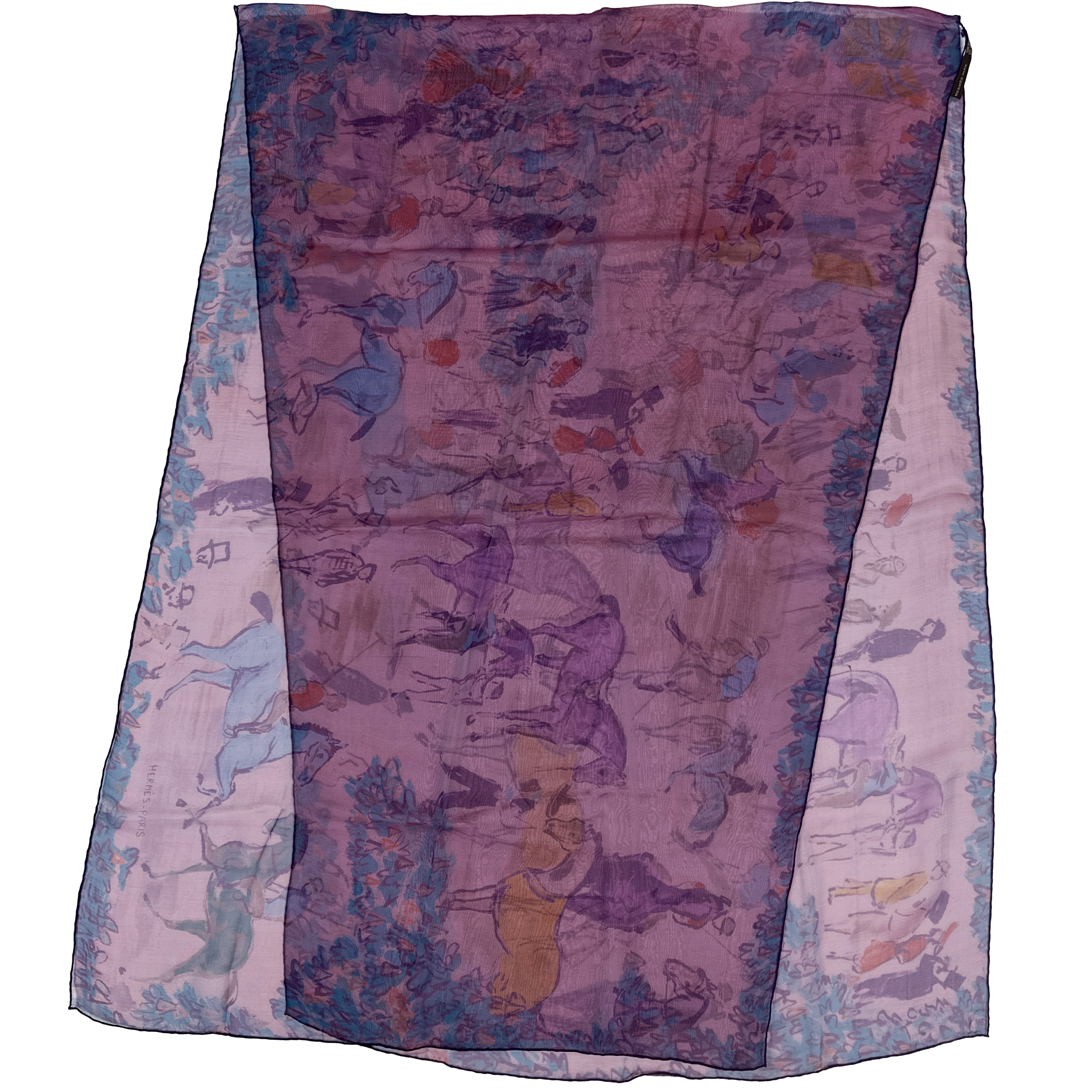 Hermès Le Grand Prix de Polo de Bagatelle Changeant Mousseline Shawl