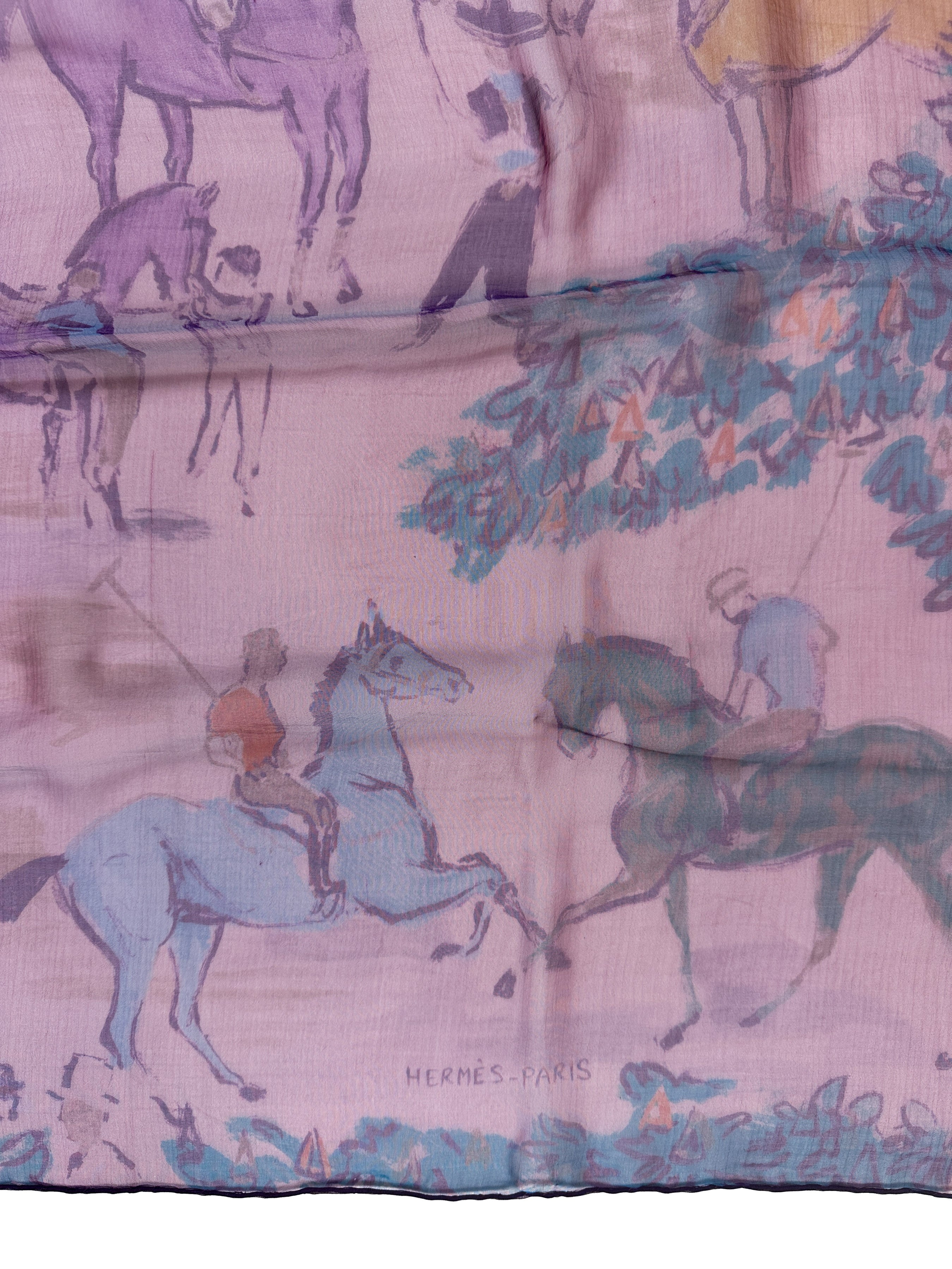 Hermès Le Grand Prix de Polo de Bagatelle Changeant Mousseline Shawl