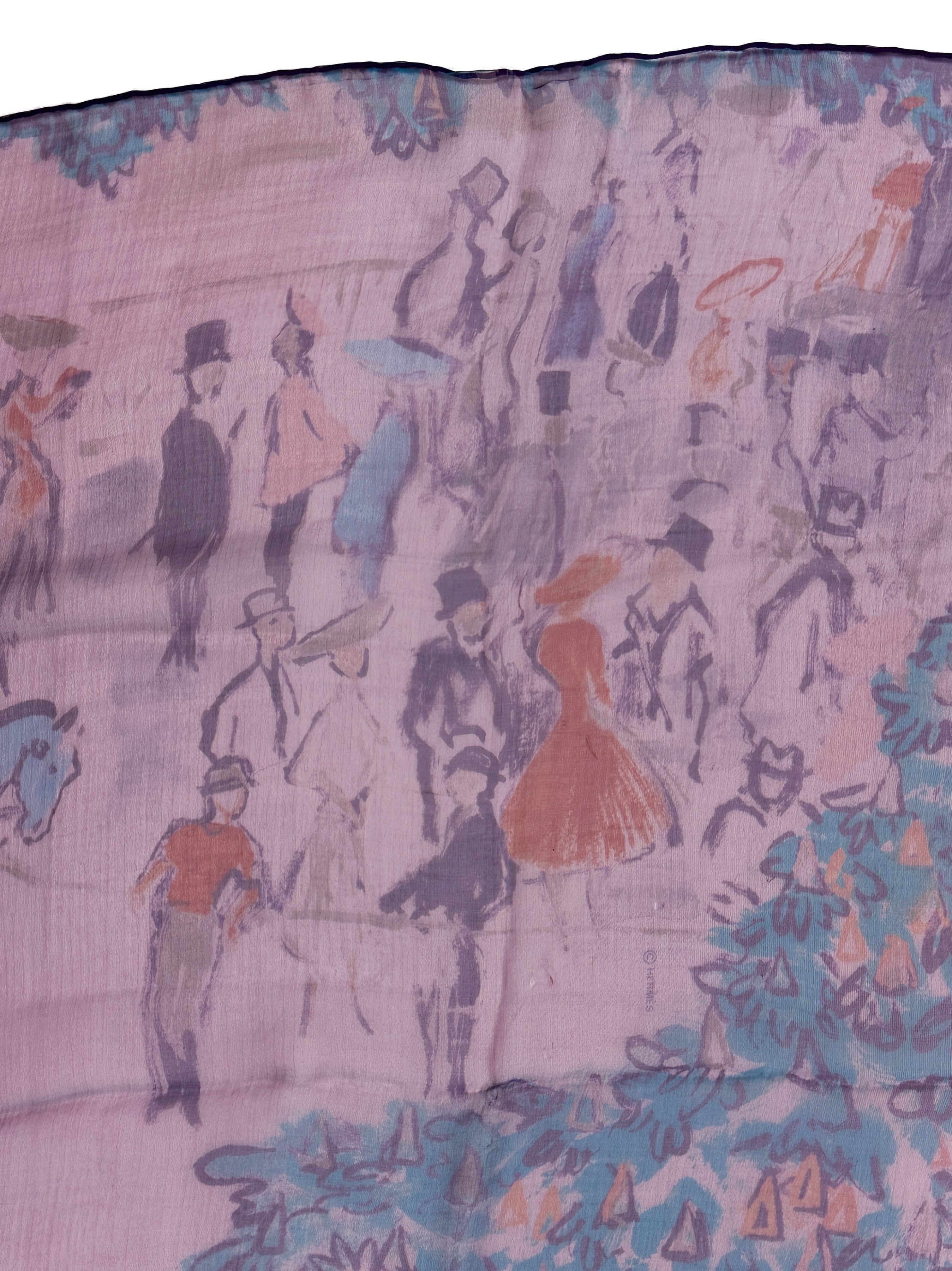 Hermès Le Grand Prix de Polo de Bagatelle Changeant Mousseline Shawl