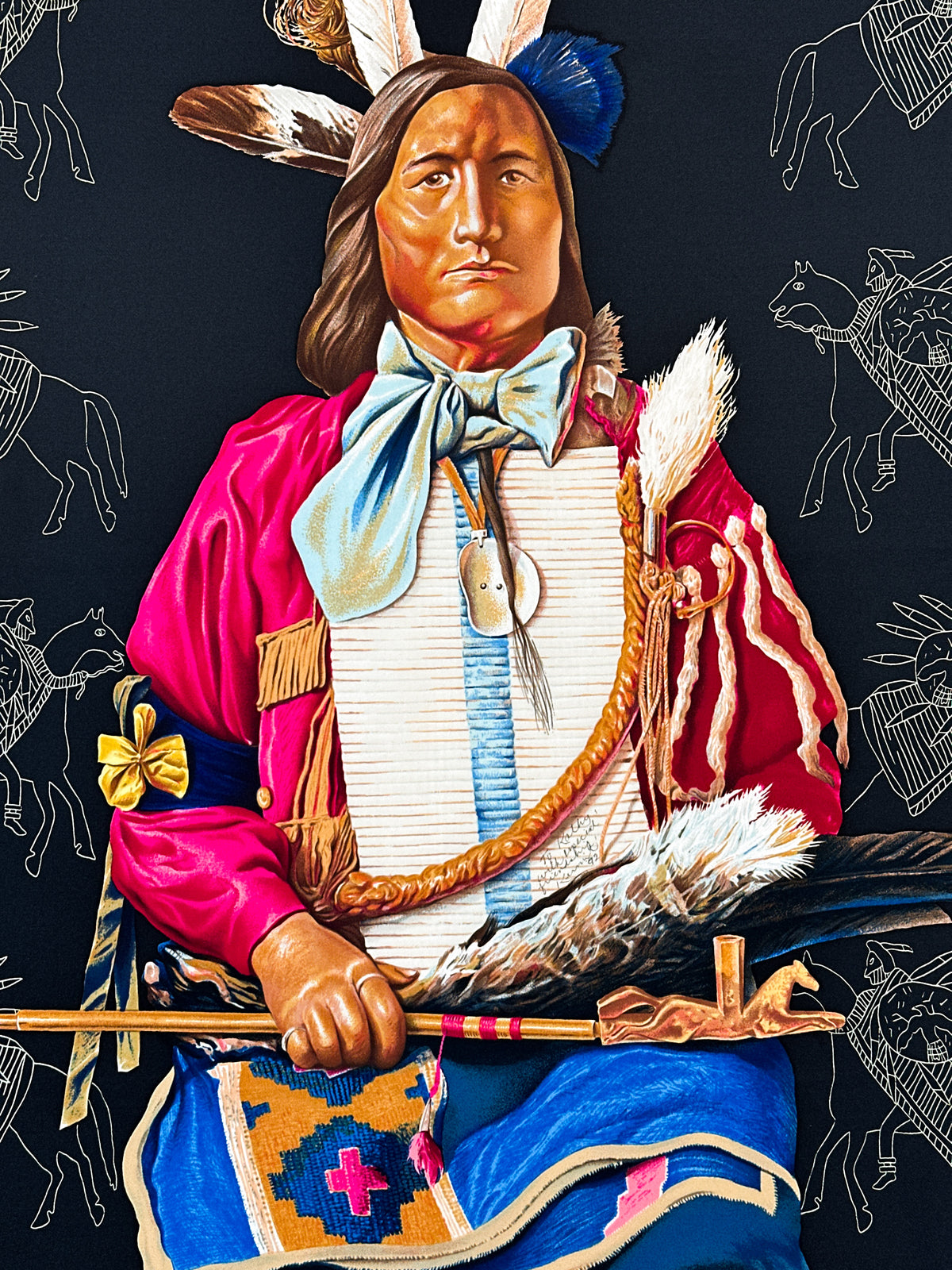 Hermès Pani La Shar Pawnee Mounted 90 & Original Photograph *Signed & Gifted by Kermit Oliver*