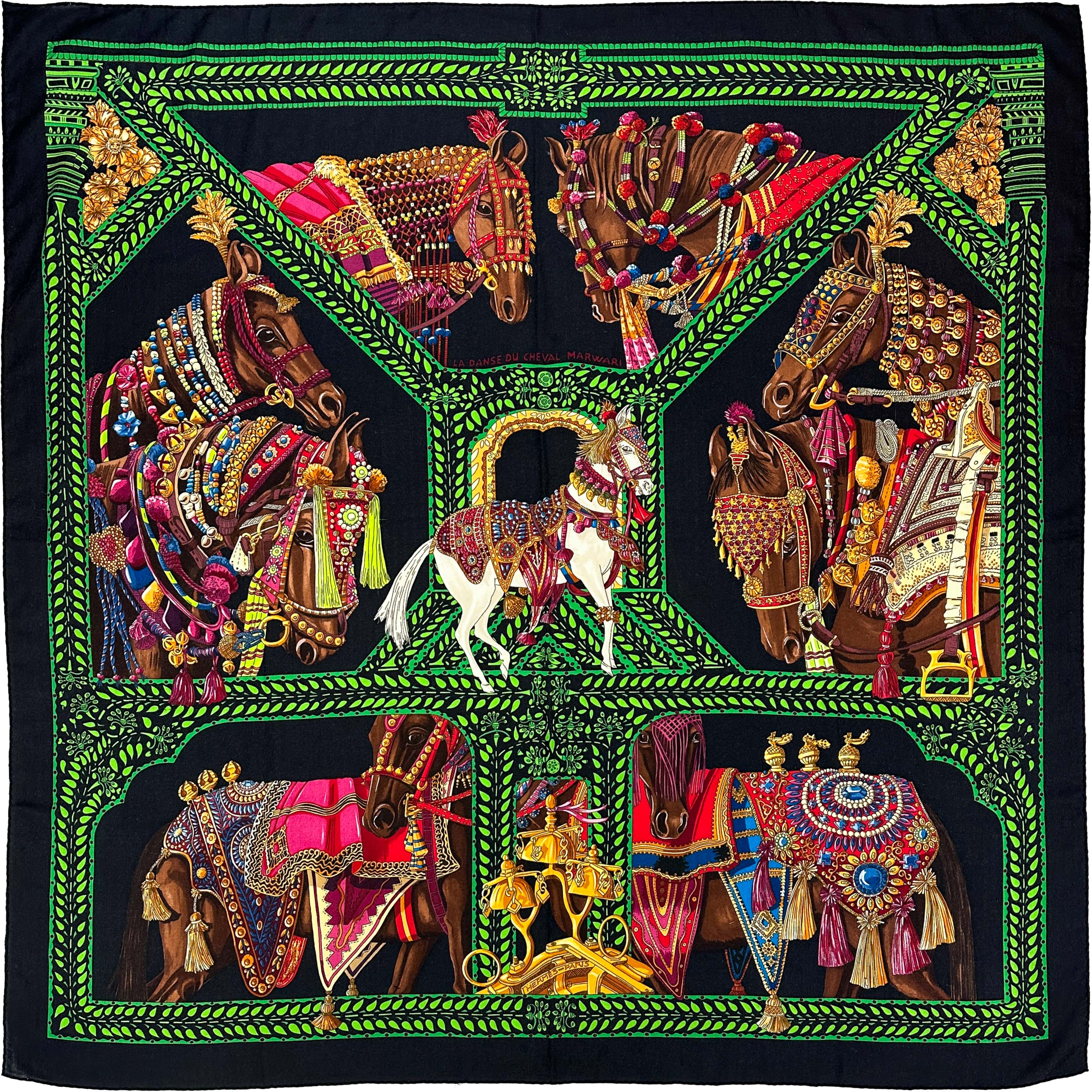 Hermès La Danse du Cheval Marwari Cashmere Silk 140