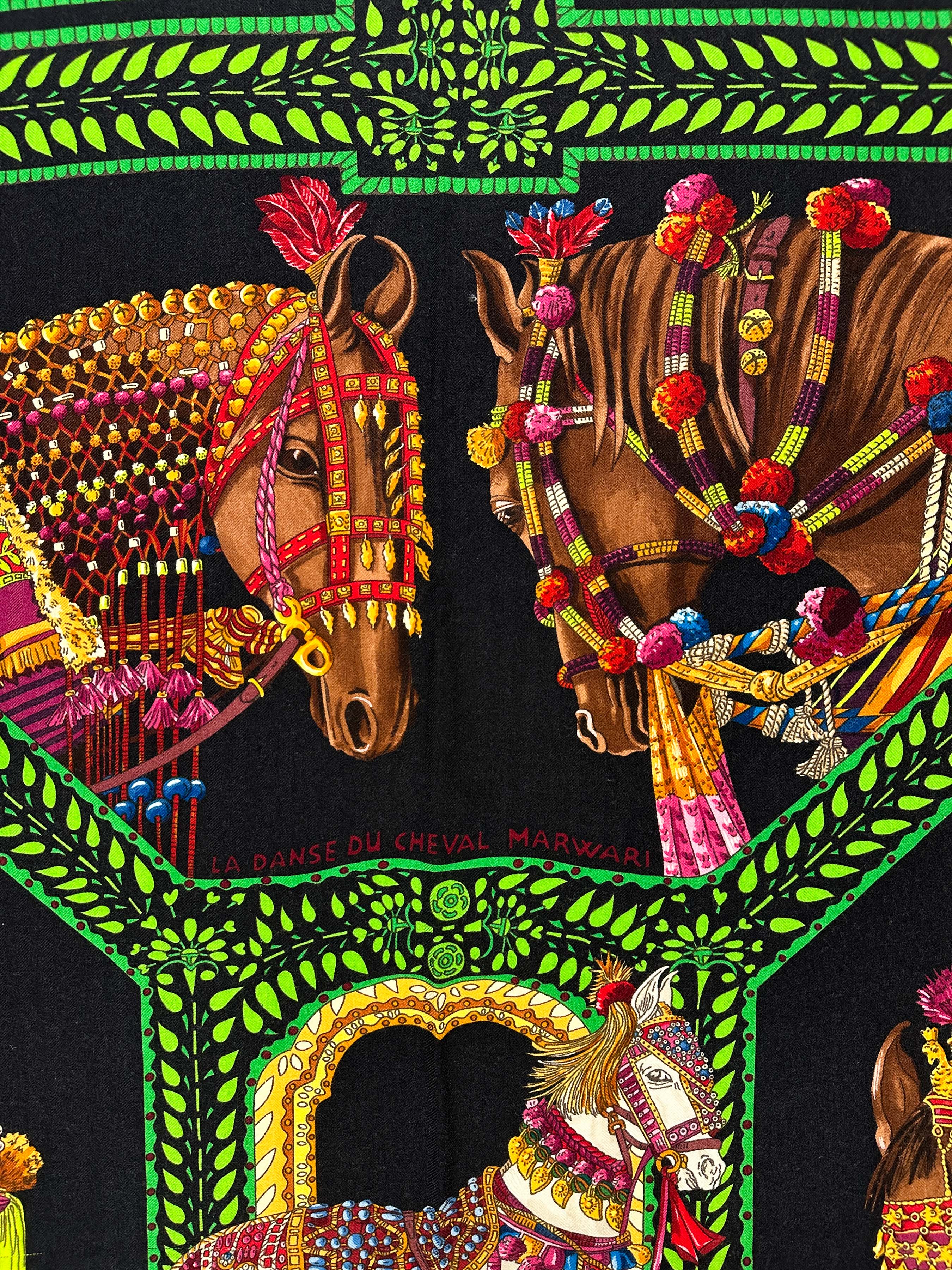 Hermès La Danse du Cheval Marwari Cashmere Silk 140