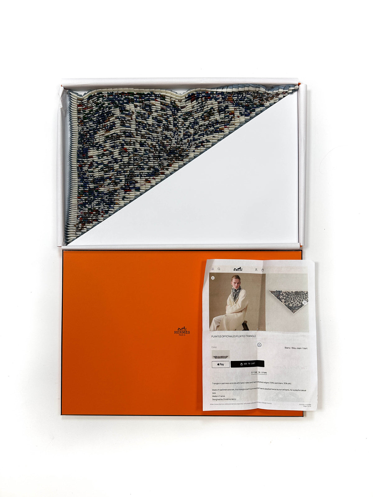 Hermès Plantes Officinales Cashmere Silk Mosaic Plissé Giant Triangle