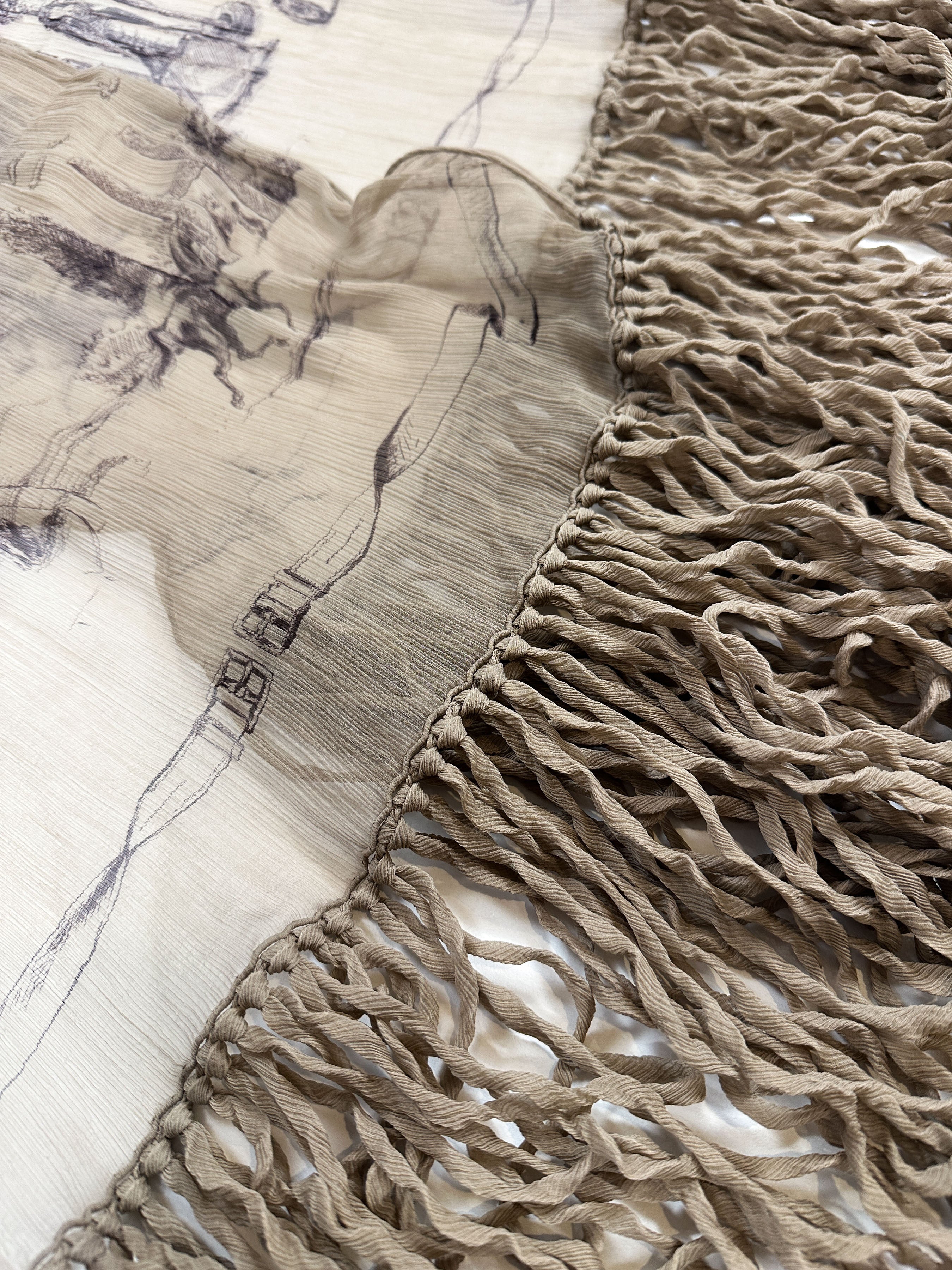 Hermès Toile de Jouy Crinkle Mousseline Fringe Shawl