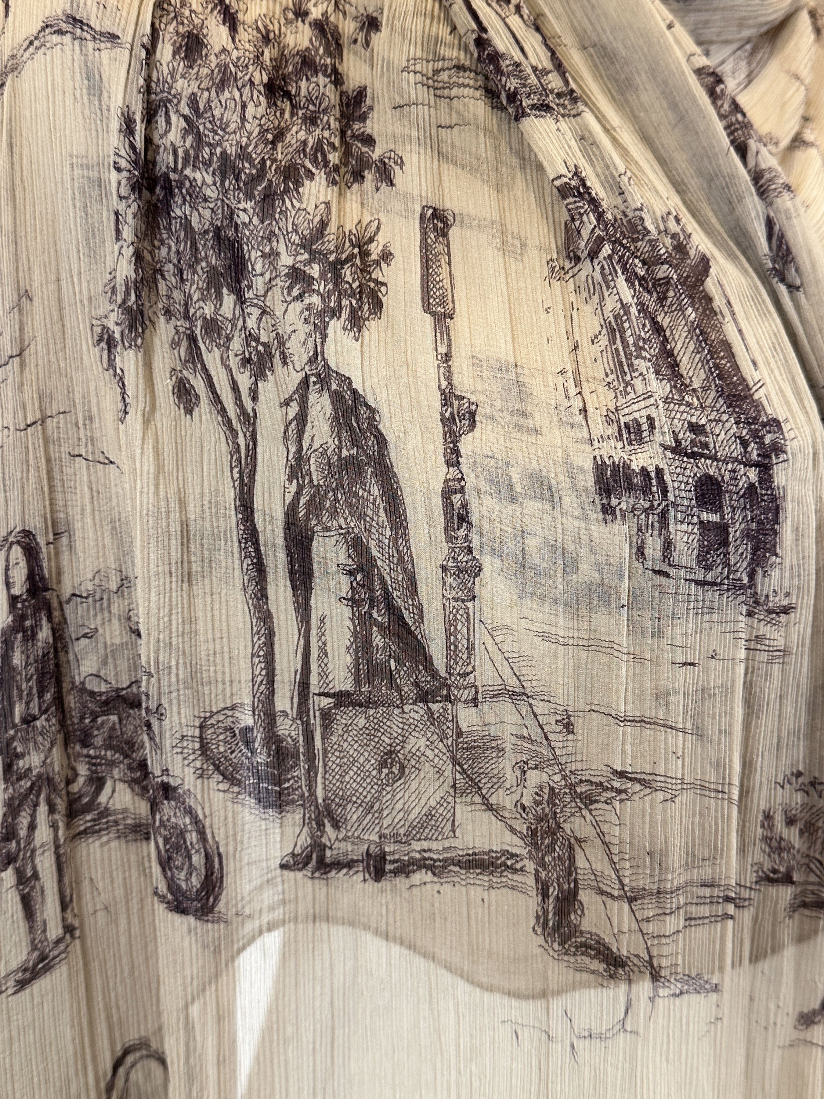 Hermès Toile de Jouy Crinkle Mousseline Fringe Shawl