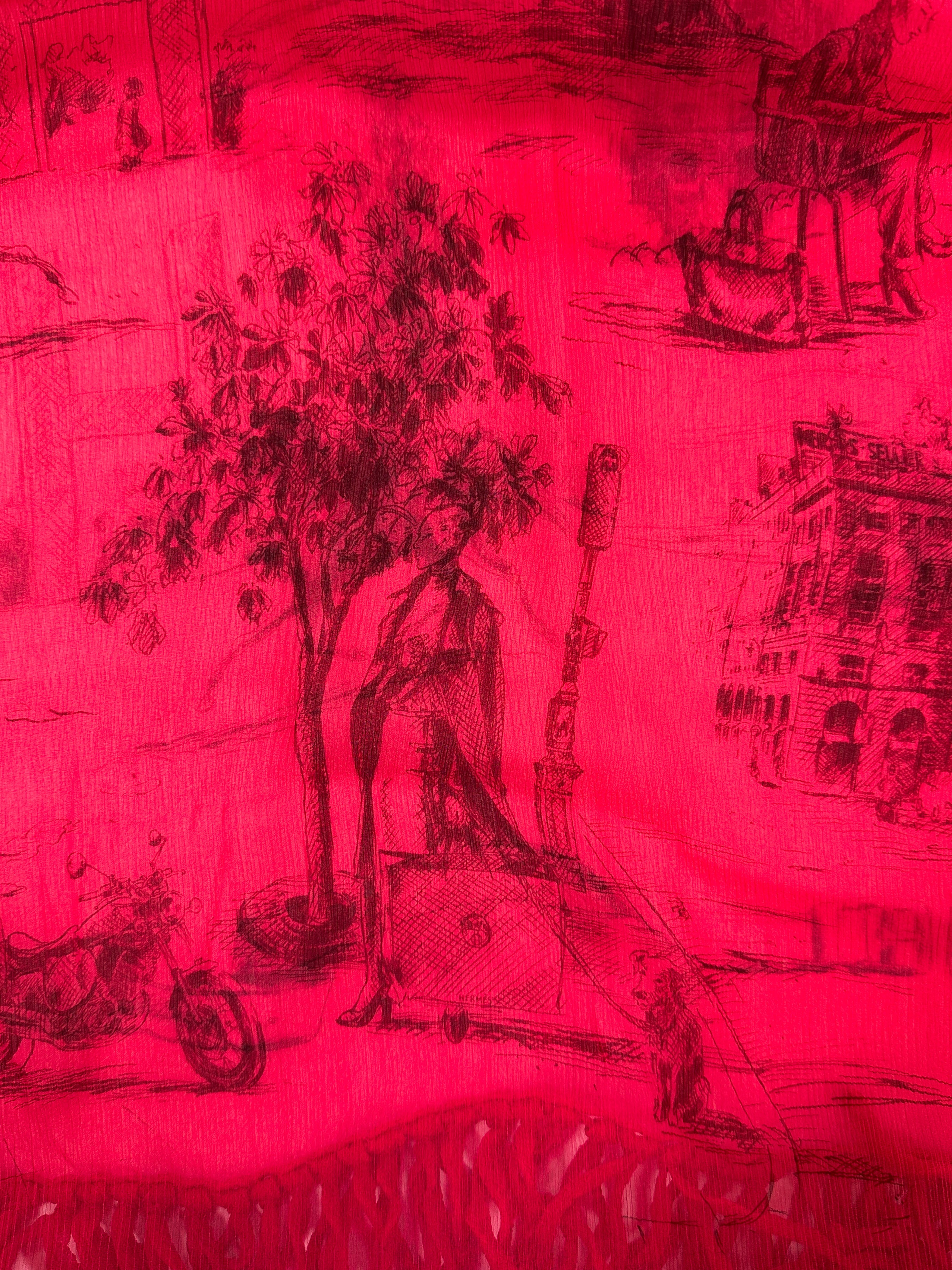 Hermès Twist & Silk Toile de Jouy Crinkle Mousseline Shawl