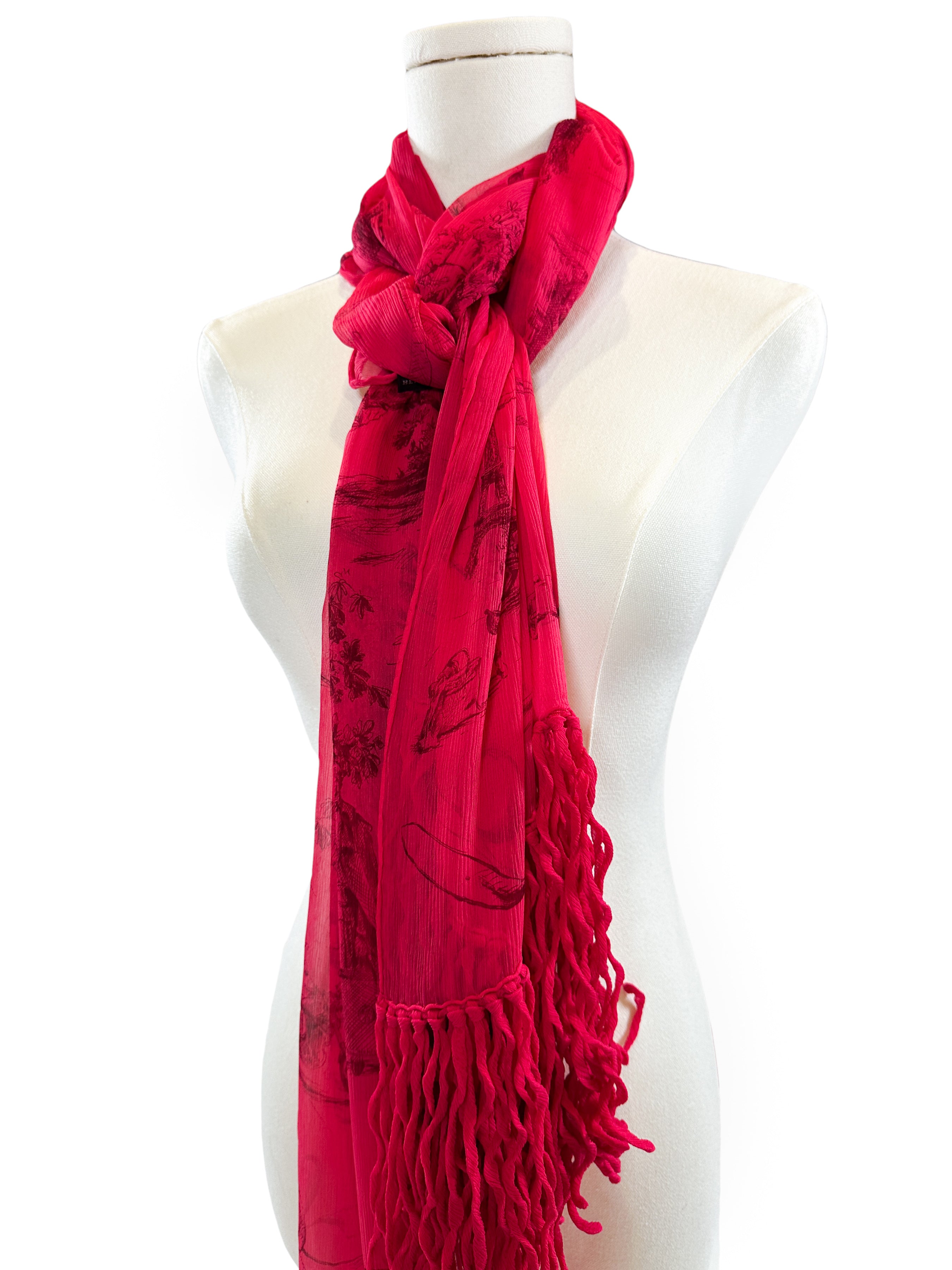 Hermès Twist & Silk Toile de Jouy Crinkle Mousseline Shawl