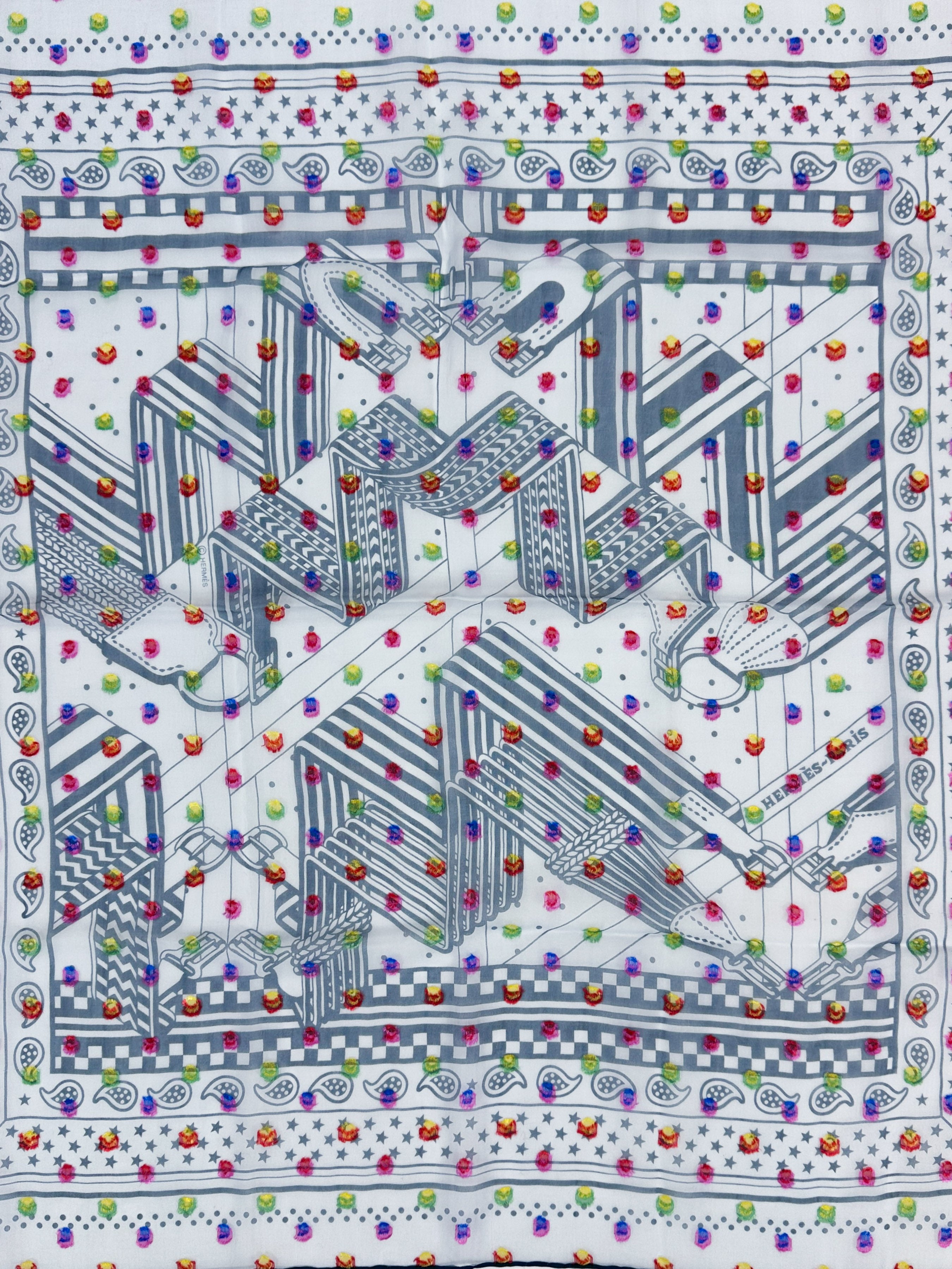 Hermès Sangles en Zig Zag Embroidered Mousseline 55