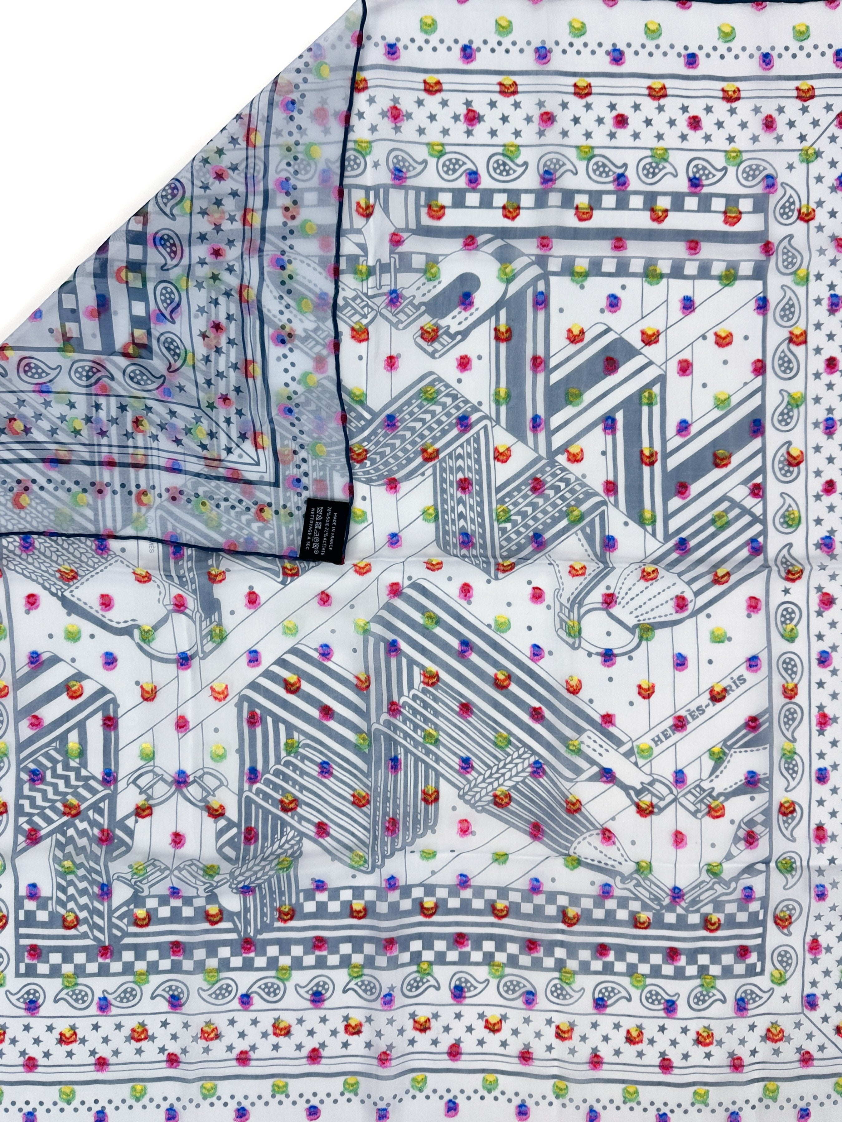 Hermès Sangles en Zig Zag Embroidered Mousseline 55
