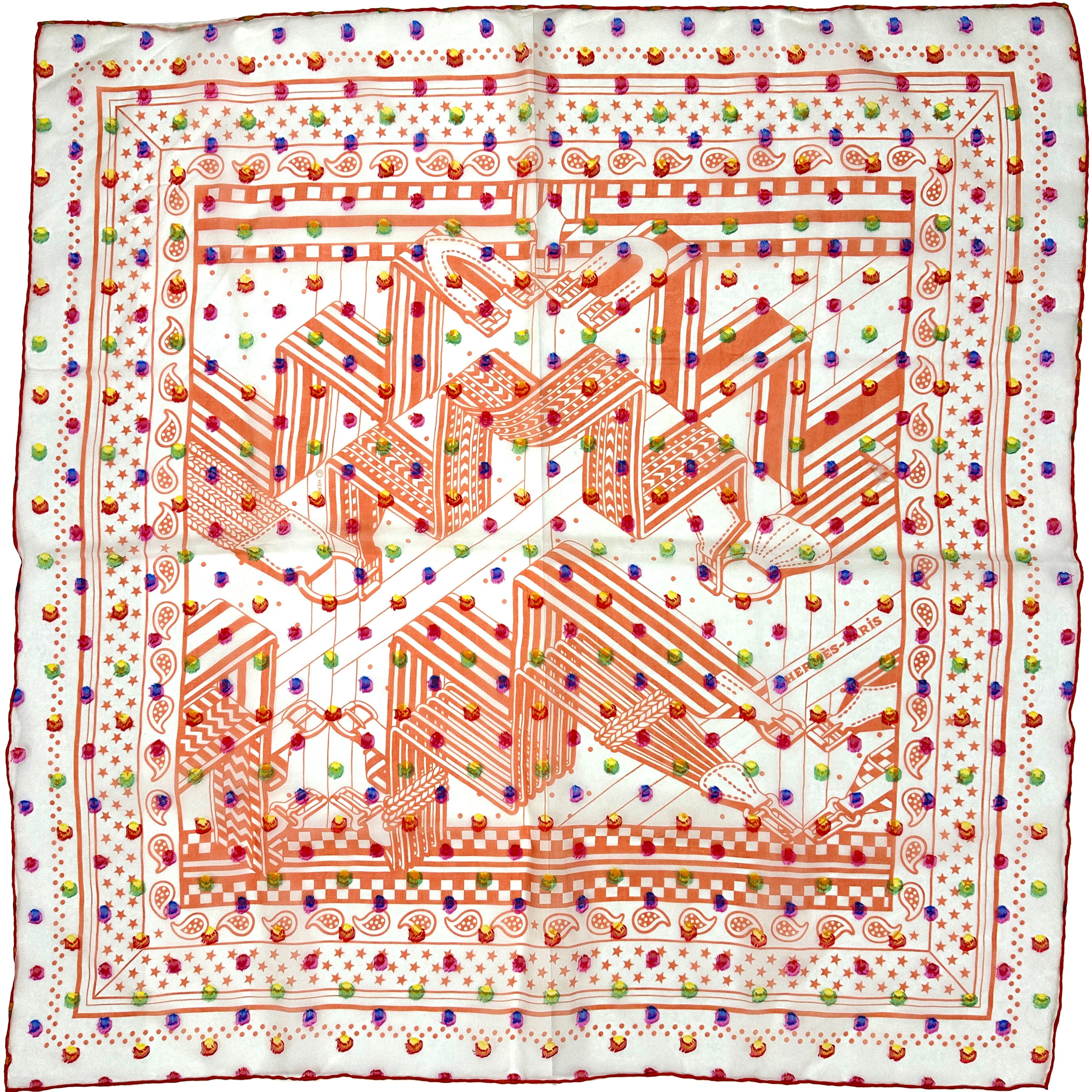 Hermès Sangles en Zig Zag Embroidered Mousseline 55