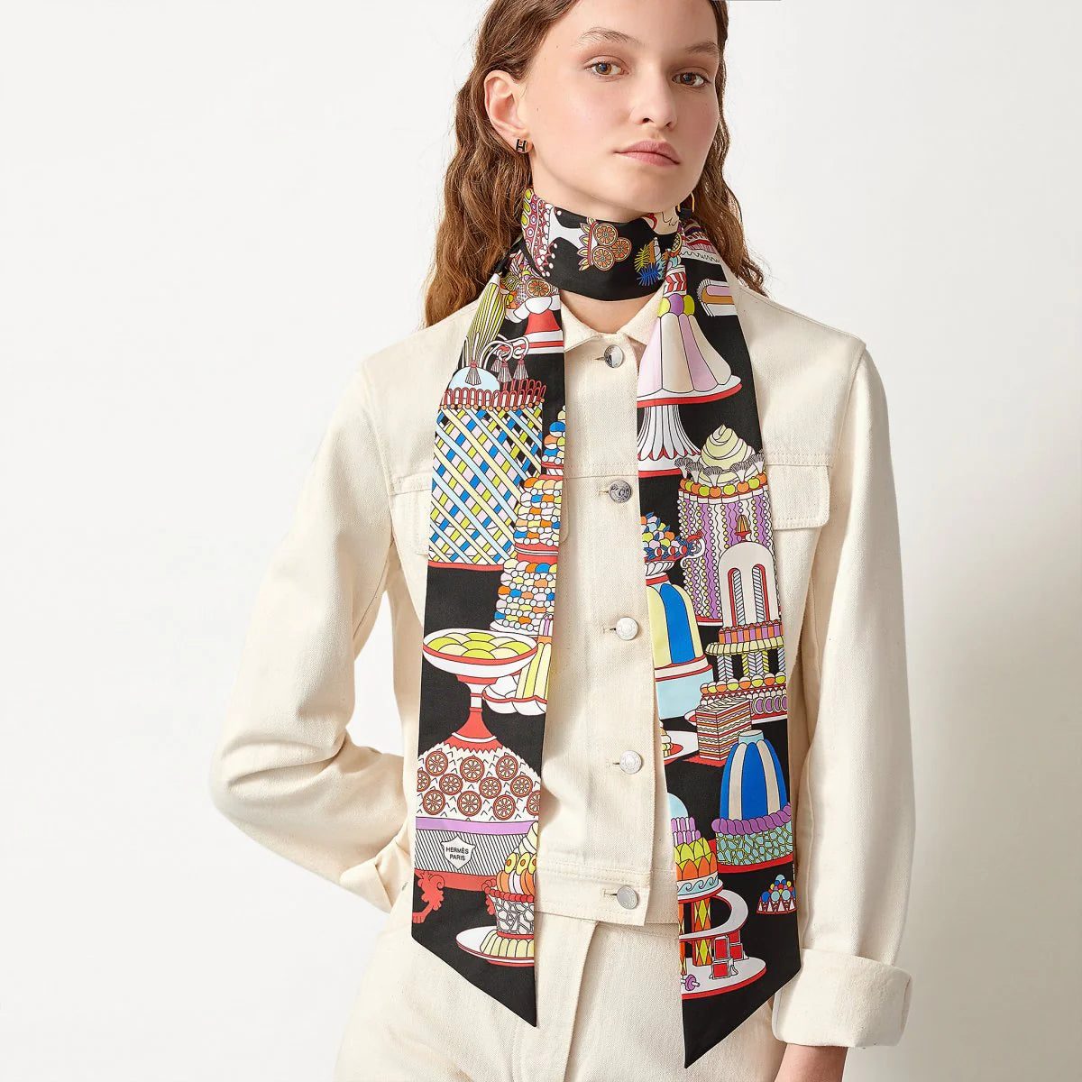 Hermès *Exceptional* La Pâtisserie Française Shiny Beaded Maxi Twilly Slim